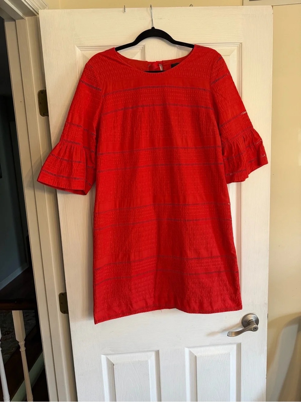 J. Crew Coral Eyelet Shift Dress with Bell Sleeves 8